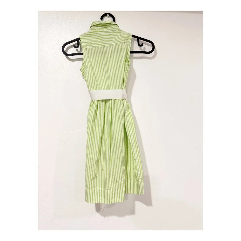 Ralph Lauren Girls Green White Striped Sleeveless Shirt Dress Sash Belt Size 6X
